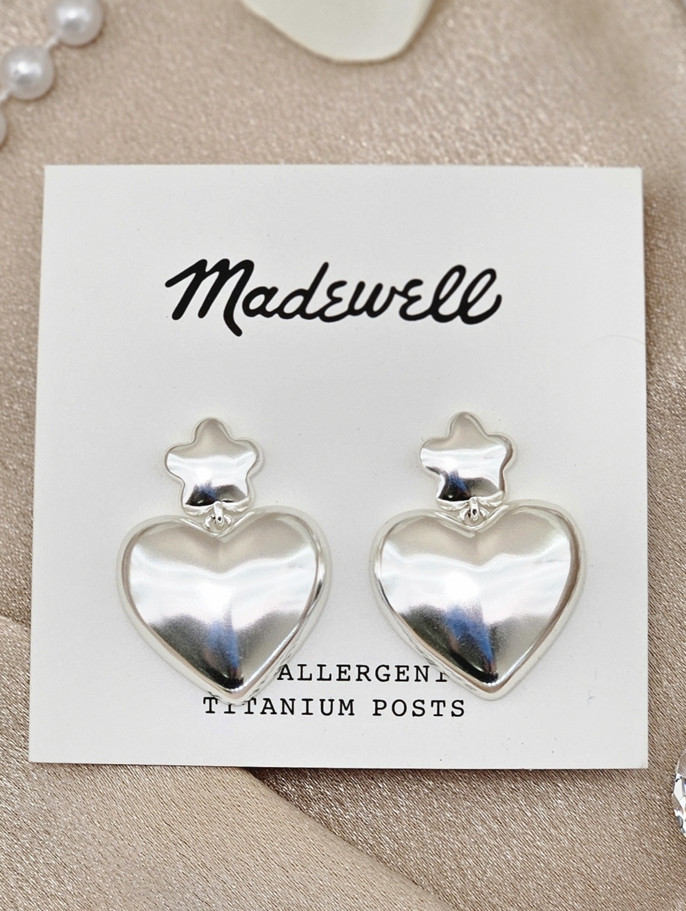 Madewell Puffy Heart Statement Earrings Light Silver Ox Boho Modern Minimalist